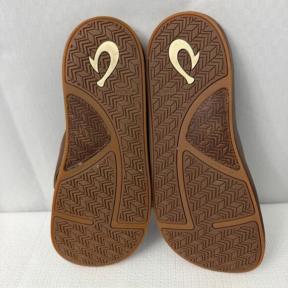 OluKai Sandals Mens Size 12 Ilikai Flip Flop Toffee Brown Leather Slip On Beach main image 4